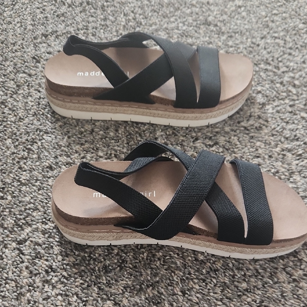 Madden Girl Black and Tan Strappy Sandals